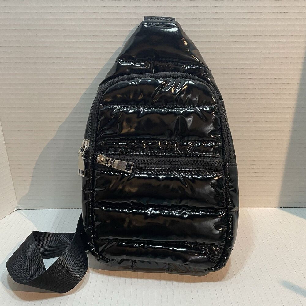 Ah.Dorned Quilted Black Puffer Sling Crossbody Bag Backpack